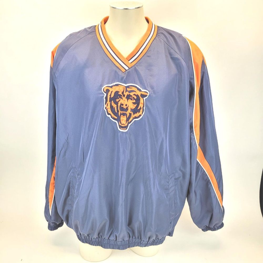 Chicago Bears Mens NFL Pullover Windbreaker XXL 2XL Navy Orange Big Logo Vintage